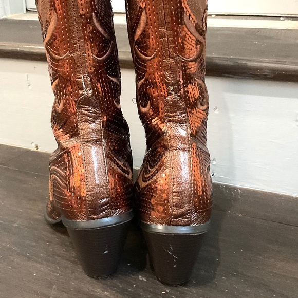 Brown /Cognac John Fashion Sequined Embroidered Pointed Toe Cowboy Boots Sz - Picture 10 of 16